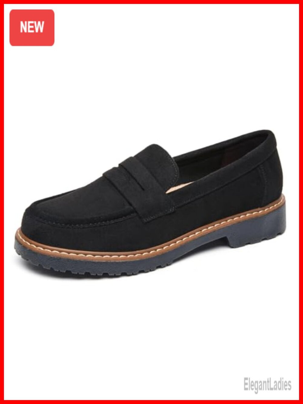 Women's Chunky Platform Loafers Business Casual Slip On Faux Suede Work Shoes